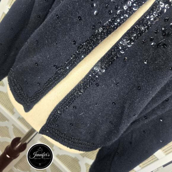 Cécile Bermuda Vintage Black Lambswool Angora Sequin Beaded Cardigan Size 12 - Picture 6 of 16